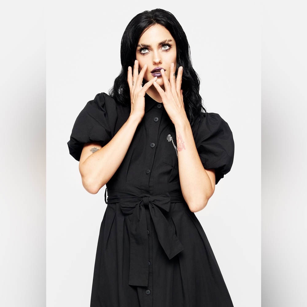Disturbia sold out skeleton work dress sz 16 USA goth witchy coven 2xl ak47 gun - Picture 4 of 13